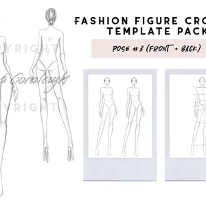 Fashion figure sketch template - Front and back - Pose #3 (Female)