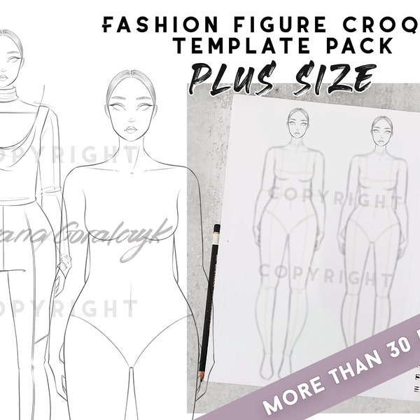 Plus Size Fashion Figur Croquis Vorlage - Vorder- und Rückseite - 2 Größen ! (Weiblich)