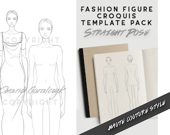 Fashion figure sketch template - Front and back - Haute Couture style and proportions (Female)