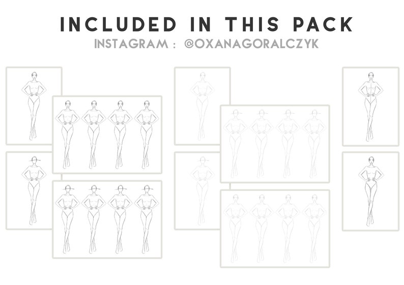 Fashion figure template Pose #2 Instant download : print it, or use it on Procreate, Photoshop, Illustrator...