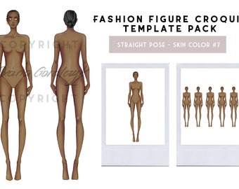 Fashion design croquis figure/template  - Skin color 7 - Straight pose (Female)