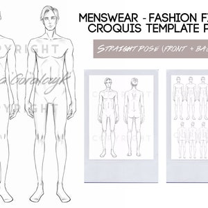 Fashion croquis template - Menswear/Men's fashion - Front and back - Straight pose