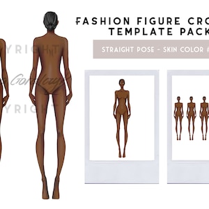 Fashion design croquis figure/template  - Skin color 8 - Straight pose (Female)