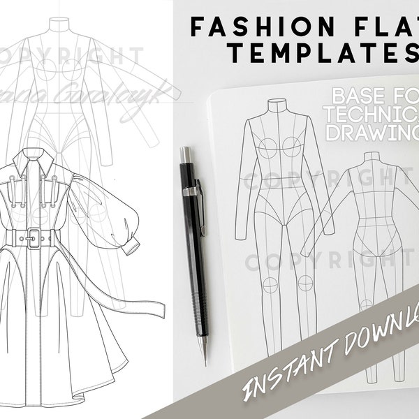 Fashion FLATS Templates - Base for technical drawing - (Women)