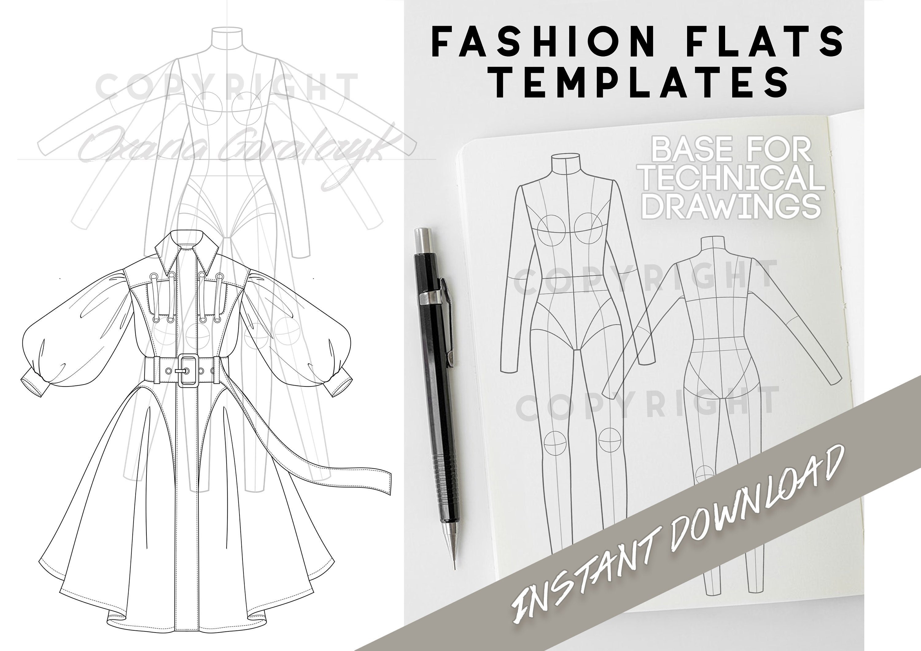 Fashion FLATS Templates Base for Technical Drawing women - Etsy Fashion Flats Templates Base For Technical Drawing Women - Etsy