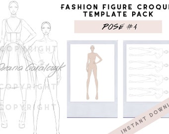 Fashion design figure croquis template pack - Front and back - Pose #4 (Female)