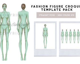 Fashion design croquis figure/template  - Skin color 10 - Straight pose (Female)