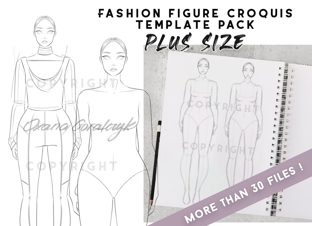 Plus Size Fashion Figure Croquis Template Front and Back 2 Sizes female ...