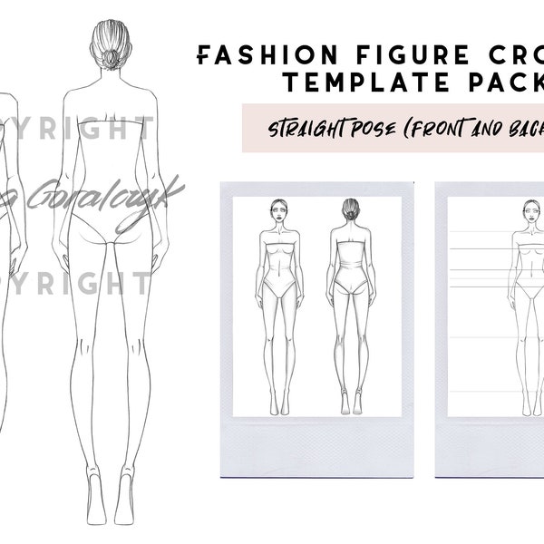 Fashion croquis template - Front and back - Straight pose (Female)