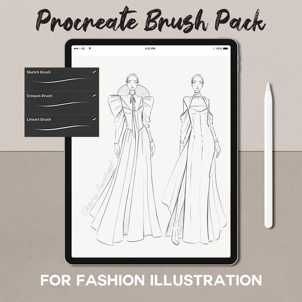 Procreate Fashion sketch/illustration brush pack - by Oxana Goralczyk - Set of 3 (Sketch, croquis, lineart)