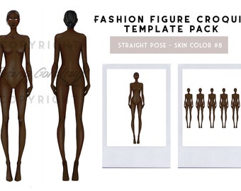 Fashion design croquis figure/template  - Skin color 9 - Straight pose (Female)