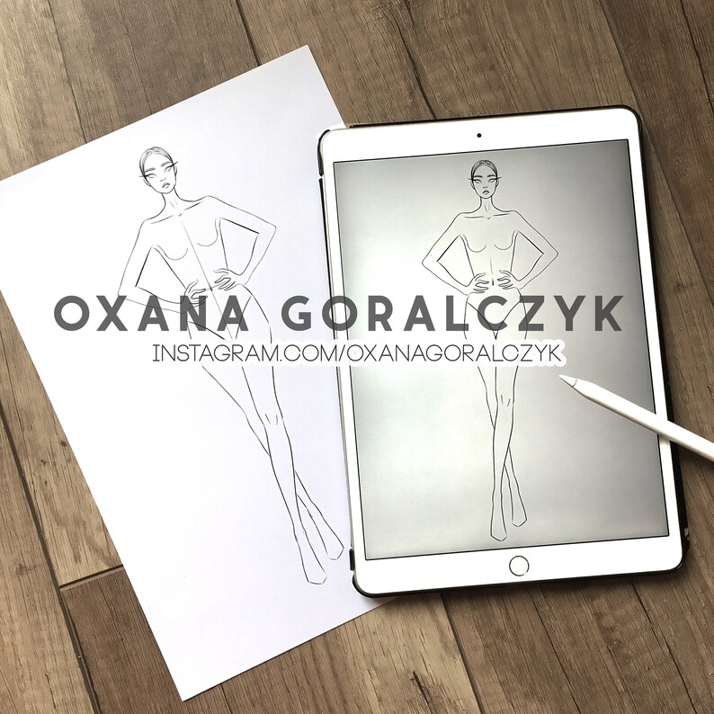 Fashion figure template Pose #2 Instant download : print it, or use it on Procreate, Photoshop, Illustrator...