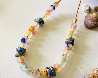 Multicoloured Recycled Glass Bead Necklace / Rustic Boho Necklace w African Artisan Beads / Australian Handmade Jewellery Gift