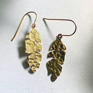 Hammered Brass Boho Feather Earrings / Artisan Made Beaten Brass Earrings / Gold Feather Earrings /Australian Handmade Jewellery Gift