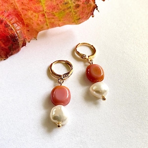 Pearl and glass bead huggie drop earrings, pretty beaded earrings, maximalism, Czech glass earrings, Australian handmade gifts for her