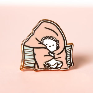 Hedgehog Bed Burrito Cozy Hard Enamel Pin | lapel pin, hat pin, enamel pin cute, hedgehog pin, lazy pin