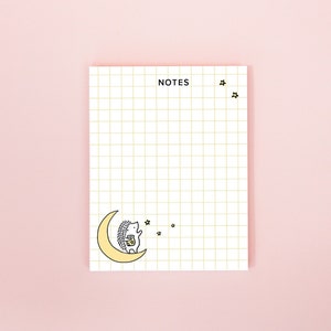 Hedgehog and Moon Notepad (White) | notepad cute, note pads, to do list notebook, small note pad