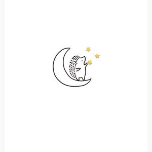 Cartolina Hedgehog Gold Collecting Stars / biglietti in lamina d'oro, biglietti di auguri, biglietti con stelle, biglietti con luna, biglietti di auguri di Natale, biglietti di auguri per le feste