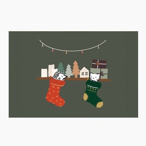 Postales de erizo y gato para rellenar calcetines navideños / tarjetas navideñas, tarjetas navideñas, tarjetas navideñas, tarjetas navideñas con notas, tarjetas navideñas con notas