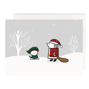 Hedgehog Santa and Kitten Elf Greeting Card