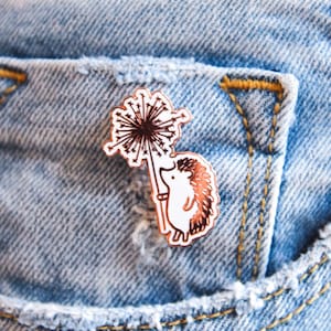 Hedgehog Dandelion Enamel Pin: Rose Gold Finish