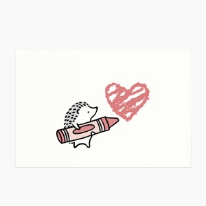 Carte postale coeur Crayon de couleur hérisson