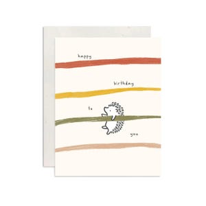 Joyeux anniversaire hérisson et lignes colorées | Cartes pour elle, carte d'anniversaire, carte pour elle, jolie carte d'anniversaire, carte d'anniversaire dessinée à la main