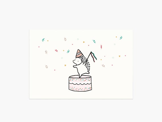 Hedgehog Birthday Cake Postcard