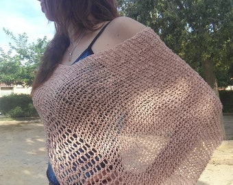 Hand-woven cotton poncho. Summer top. Two-needle woven poncho. Boho layer for women.