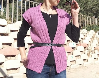 Knitted vest. Sleeveless sweater. Pink vest. Women's knit vest. Handmade sweater.  Women's wool vest.  Good gift