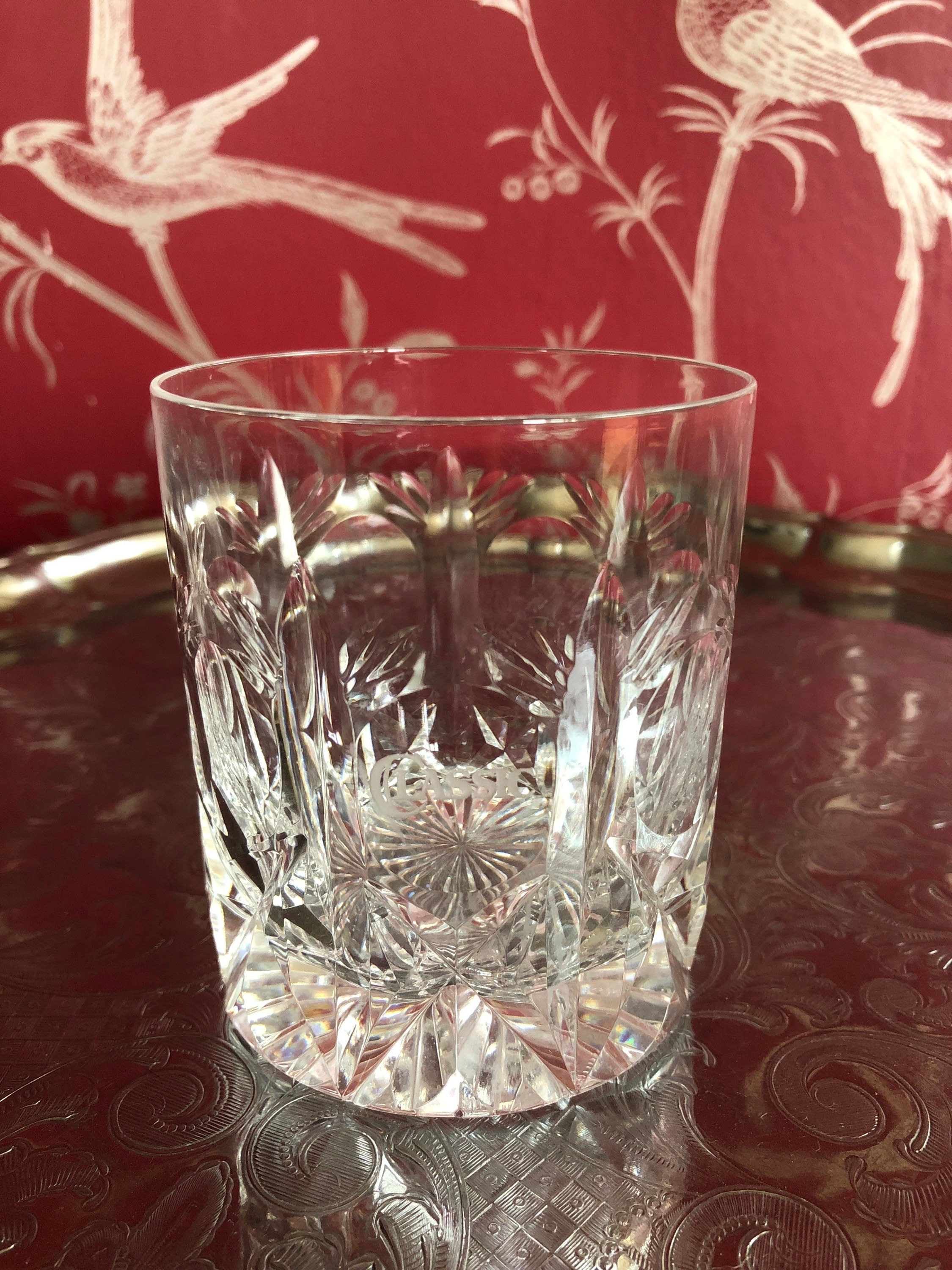 Whiskey tumbler cut glass with engraved Classic motif Etsy