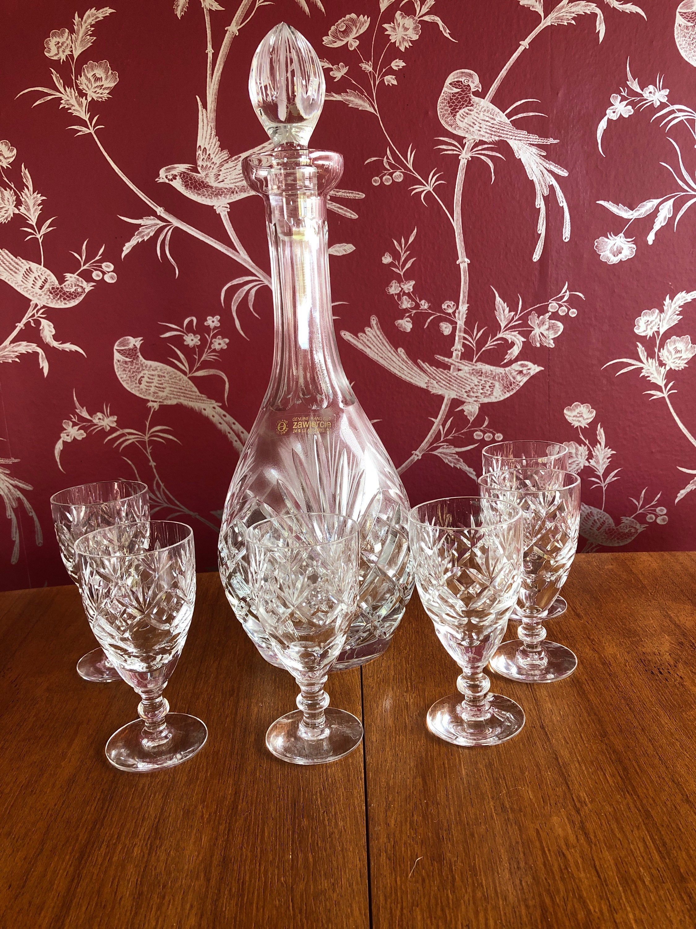 Zawiercie crystal cut glass Decanter and 6 Royal Doulton Etsy