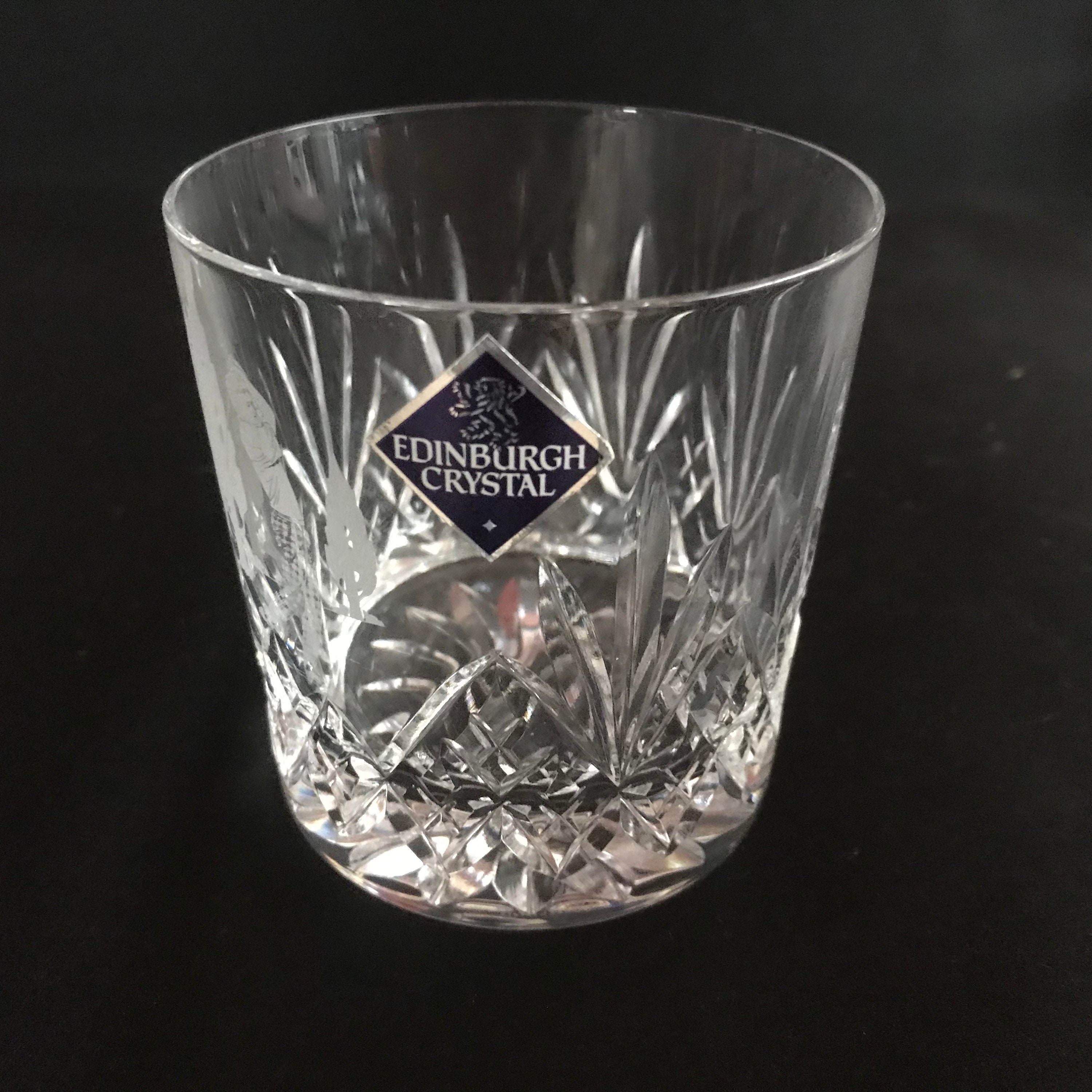 Vintage Set of Four Edinburgh Crystal Whiskey Glasses With Etched