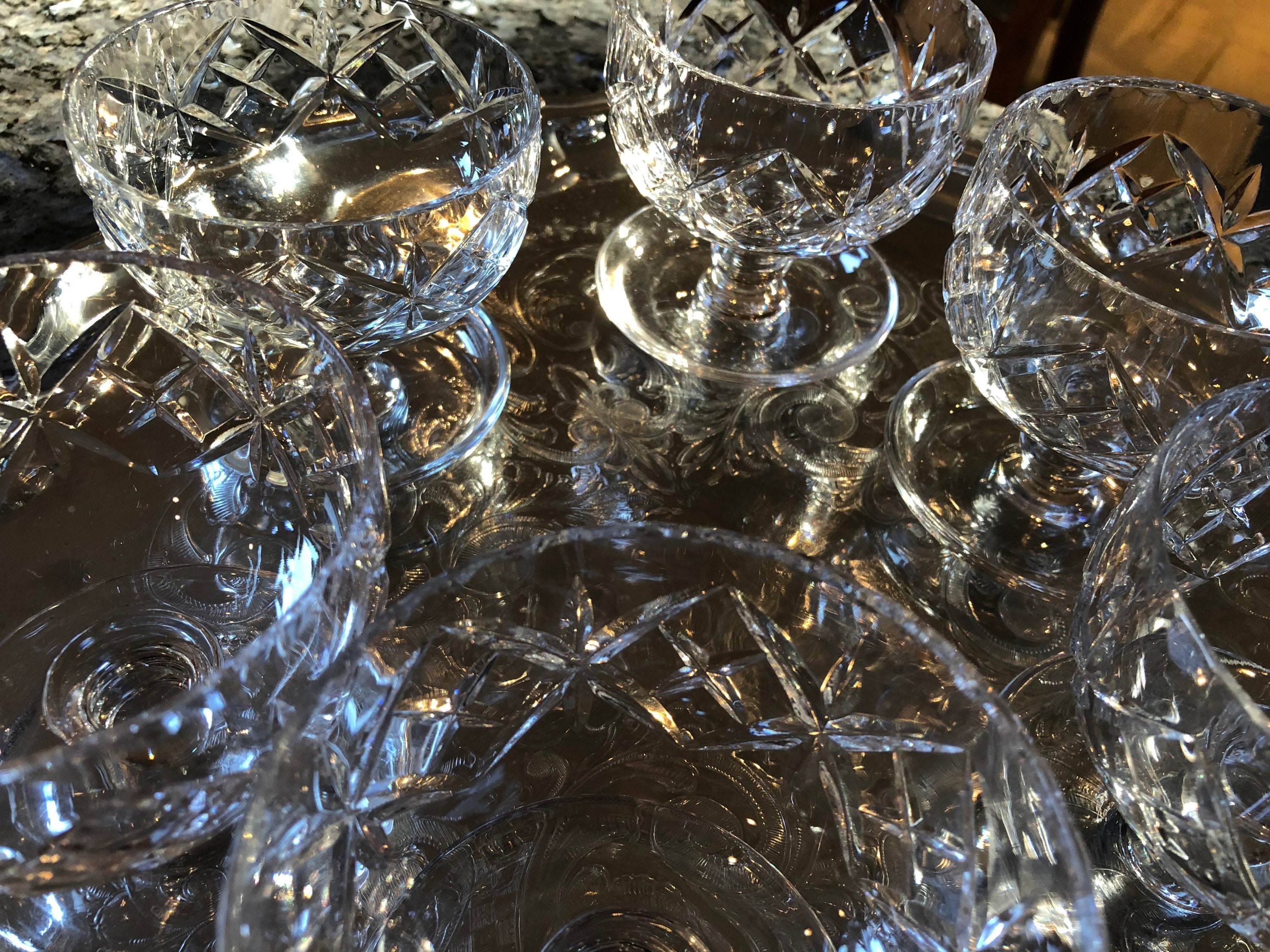 Set of six cut glass dessert bowls with decorated cut bowls Etsy