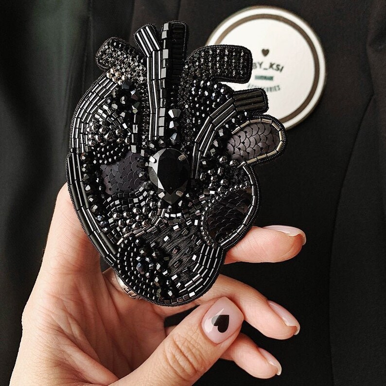 Anatomical Heart Beaded Brooch Popular Right Now Embroidered Heart Brooch Pin
