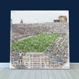 Notre Dame Stadium Print / Canvas Wall Art, Artist Drawn College Football Stadium, Notre Dame Fighting Irish College Football, Sports Art