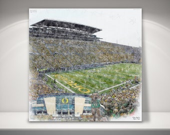 Autzen Stadium  Canvas / Print, Oregon Ducks College Football, Sports Art