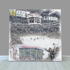 STAPLES Center Print / Canvas Wall Art, Artist Drawn Hockey Arena, Los Angeles Kings Hockey, Sports Art