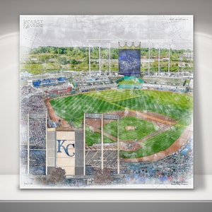 Kauffman Stadium  Canvas / Print, Kansas City Royals Baseball, Sports Art