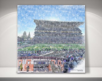 Alaska Airlines Field at Husky Stadium Print, Artist Drawn College Football Stadium, University of Washington Huskies College Football