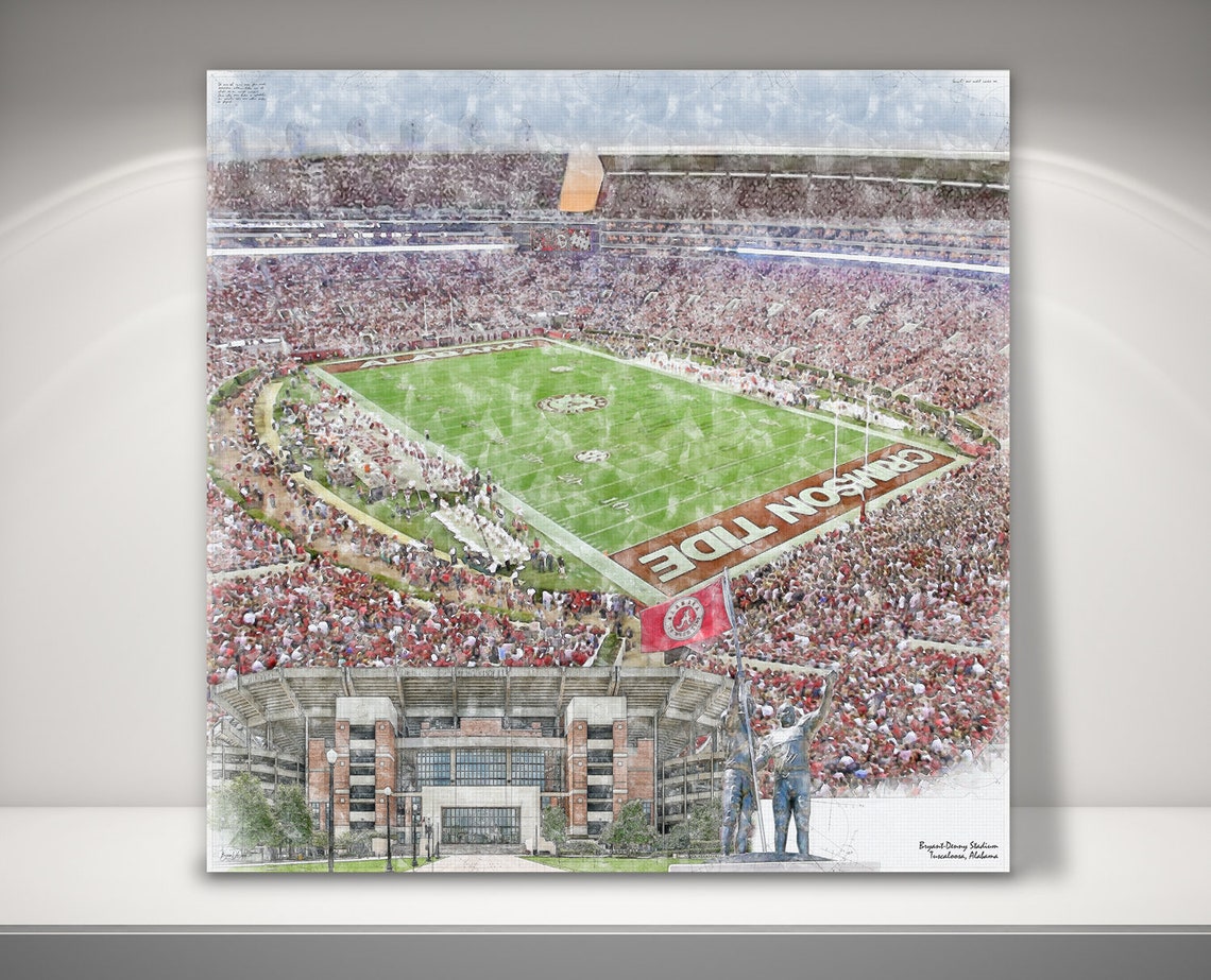 Bryant-denny Stadium Print Artist Drawn College Football - Etsy
