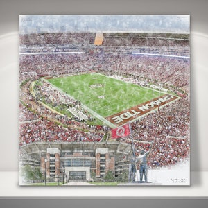 Bryant-Denny Stadium Canvas / Print, Artist Drawn College Football Stadium, University of Alabama Crimson Tide College Football, Sports Art