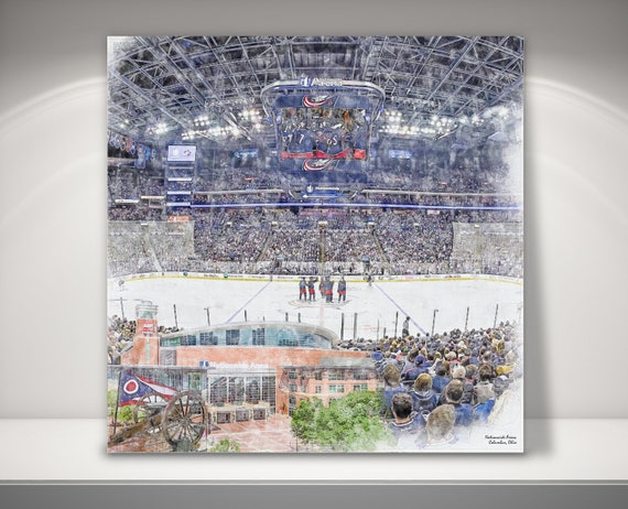 Nationwide Arena Canvas / Print, Artist Drawn Hockey Arena, Columbus Blue Jackets Hockey, Sports Art