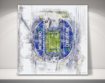 CenturyLink Field Aerial Map Canvas / Print, Seattle Seahawks Football, Sports Art