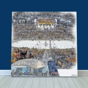 Bridgestone Arena Print / Canvas Wall Art, Artist Drawn Hockey Arena, Nashville Predators Hockey, Sports Art
