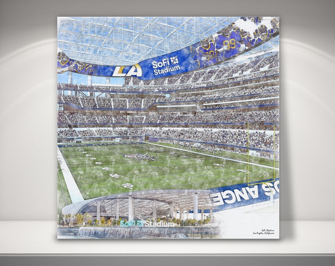 SoFi Stadium Canvas / Print, Artist Drawn Football Stadium, Los Angeles Rams Football, Sports Art