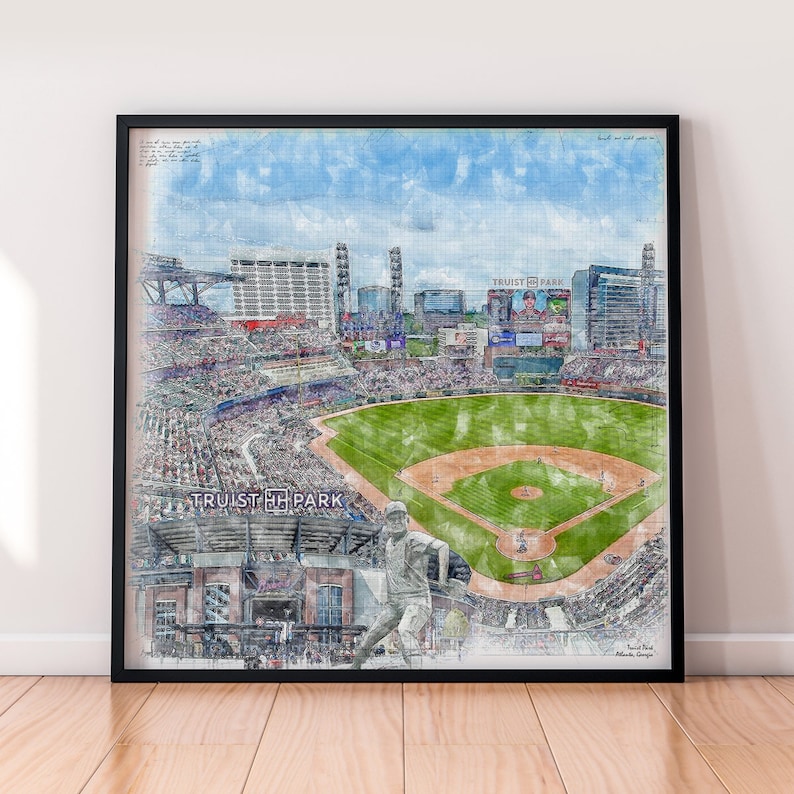 a painting of a baseball field in a frame