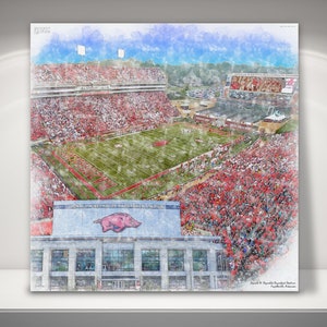 Donald W. Reynolds Razorback Stadium Canvas / Print, Artist Drawn College Football Stadium, Arkansas Razorbacks College Football, Sports Art