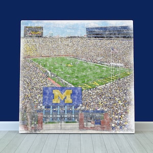 Michigan Stadium Print / Canvas Wall Art, Artist Drawn College Football Stadium, Michigan Wolverines College Football, Sports Art