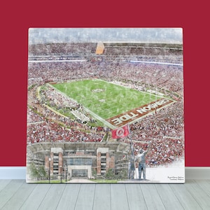 Bryant-Denny Stadium Canvas / Print, Artist Drawn College Football Stadium, University of Alabama Crimson Tide College Football, Sports Art